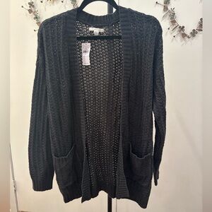 American Eagle Outfitters Charcoal Open Knit Cardigan